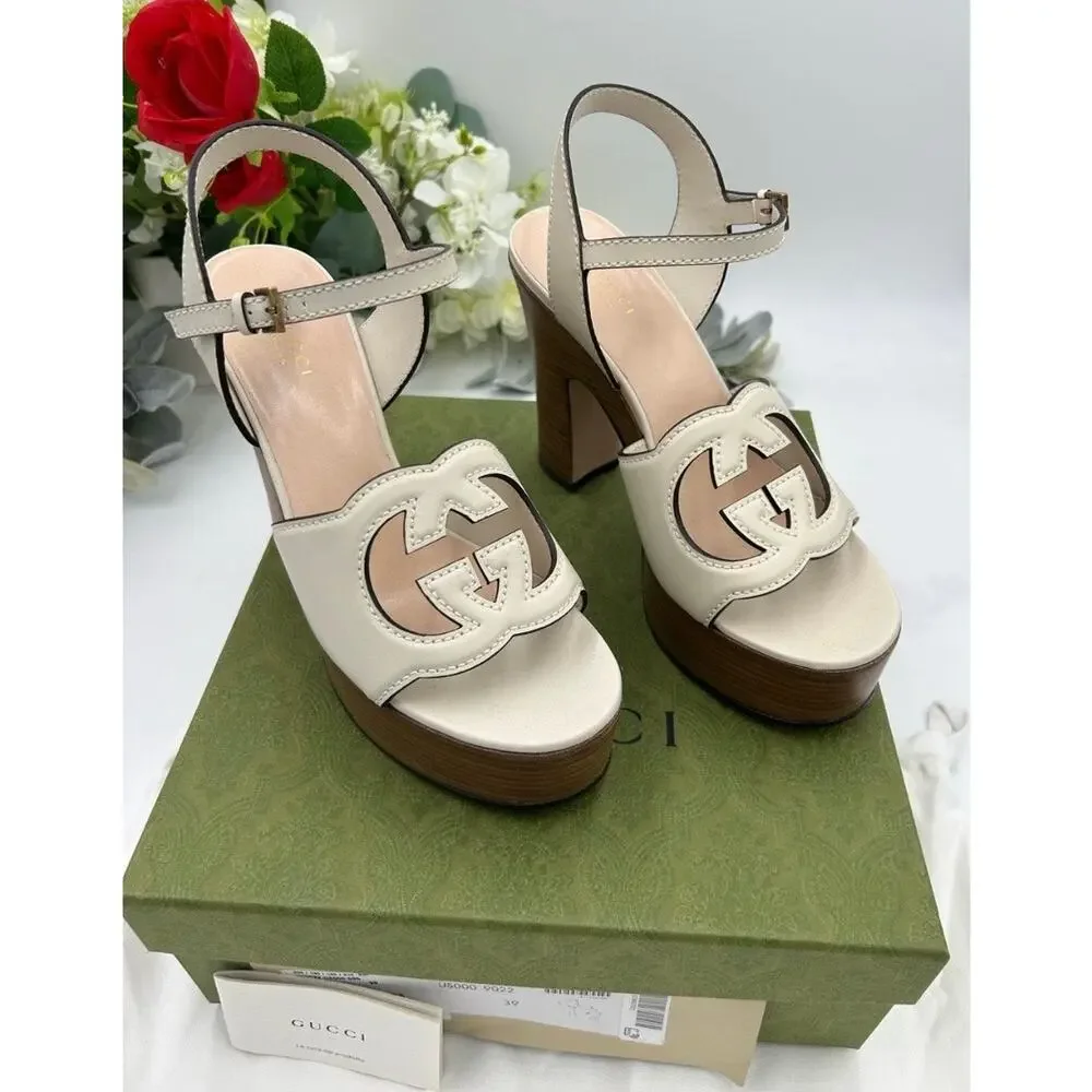 Women's Gucci interlocking GG leather platform sandals size 39 made in Italy